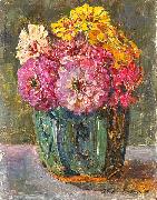 Floris Verster Stillife with zinnias in a ginger pot. oil painting reproduction